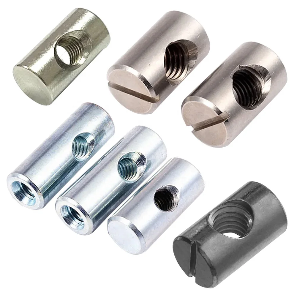 Factory Custom Fastener M6 M8 Stainless Steel brass Carbon Steel Zinc Plated ss slotted cross barrel nut dowel nut