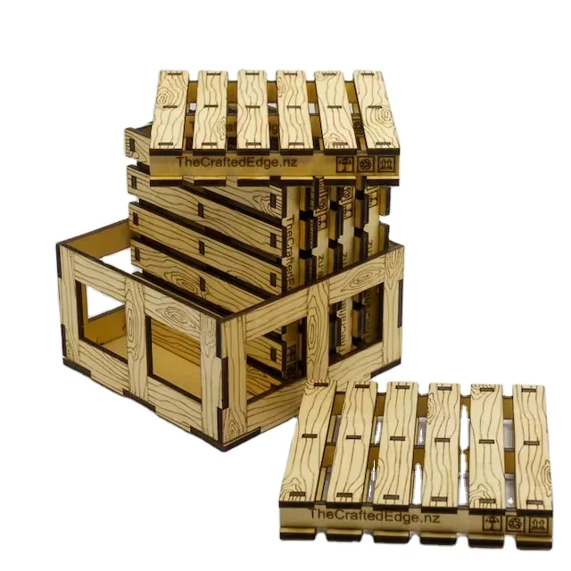 Custom  laser cut wood Pallet-shapes Pallet drink coasters wooden with box
