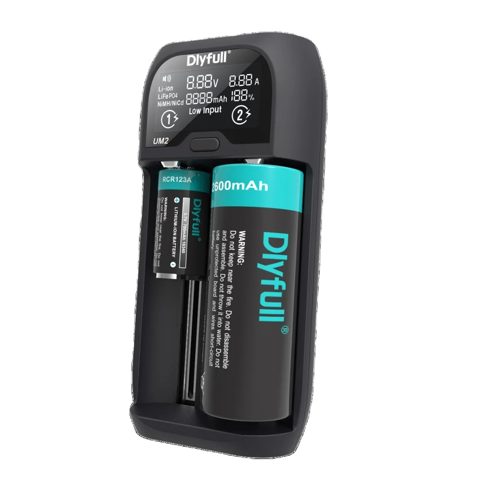 Dlyfull UM2 Type C USB LCD Battery Charger for Li-ion, LiFePo4 and Ni-MH/CD batteries 18650 20700 21700 26650 AA AAA C
