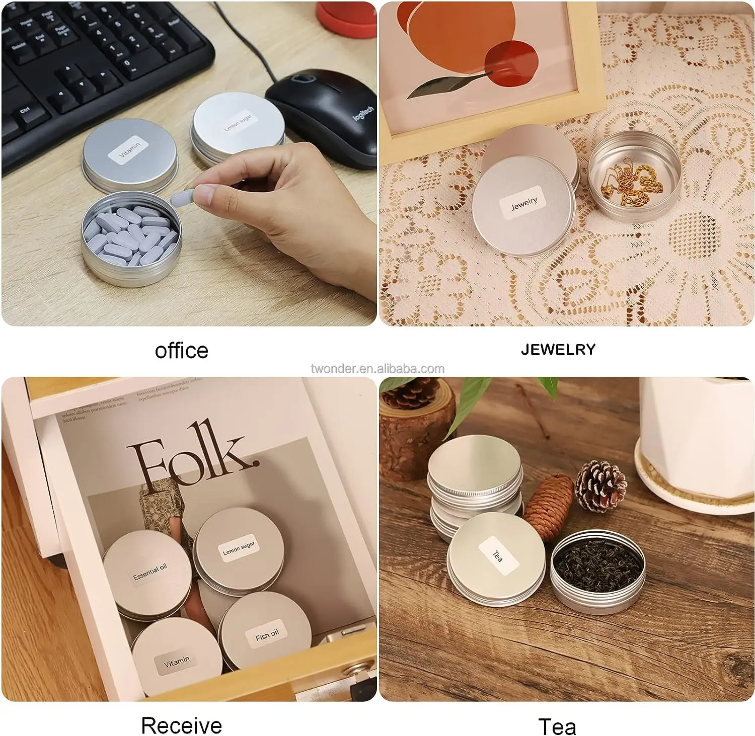 Screw Lid Metal Storage Tins Containers for Storing Spices, Candies, Lip Balm, Candles, seeds, aluminum tins 10ml, 10g, 1/3 oz