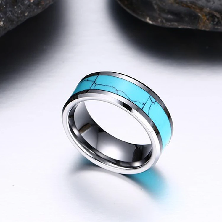 
Wholesale Blank Inlay Wedding Band Tungsten Carbide Custom Ring Mens Turquoise Rings 8mm 