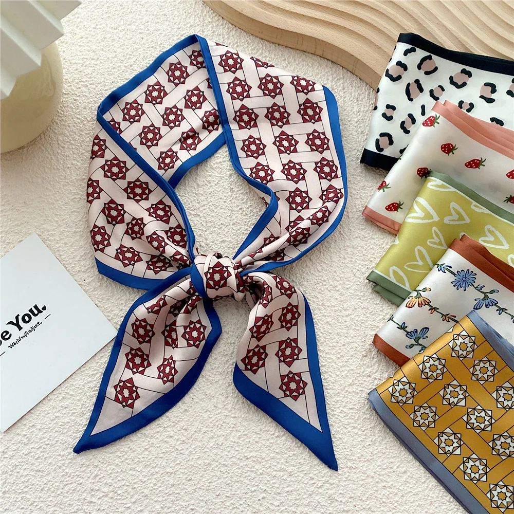 HB0733 Latest Hot Korean Print Thin Long Scarves 9.5*100cm Large Silk Scarf Tie Handle Bag Hair Ribbon Long Lady Silk Scarf