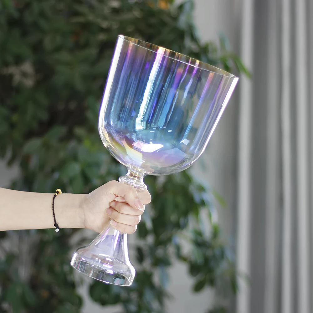 5.25-8.75' pure quartz crystal singing bowls set  sound healing instruments free suede mallet chalice percussion instrument