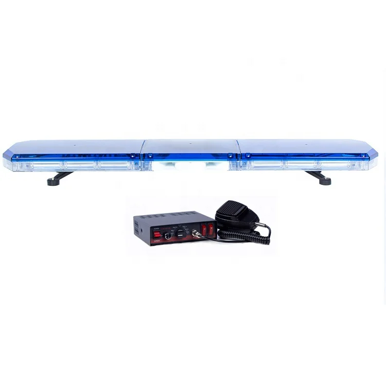 Dc 12v Toproof Mount Blue LED Strobe Light Bar with 100watts Build-in Speaker and Horn Siren Alarm for Ambulance