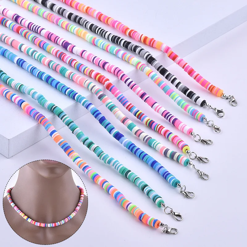 Boho Summer Beach Handmade Multi Color Heishi Polymer Clay Beaded Necklace Choker For Women Men