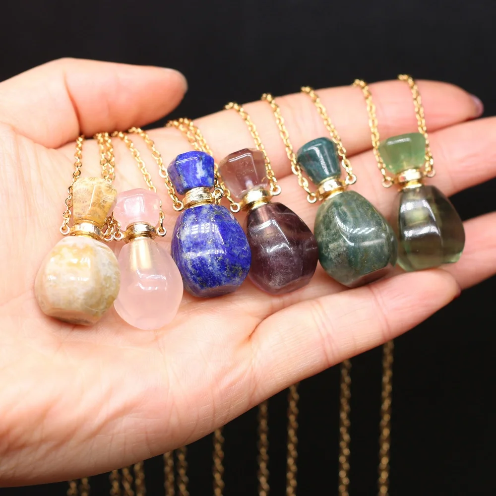 Lapis Lazuli wishing Bottle Pendant rose quartz perfume bottle fluorite oil pendant item natural healing crystal Perfume Bottle