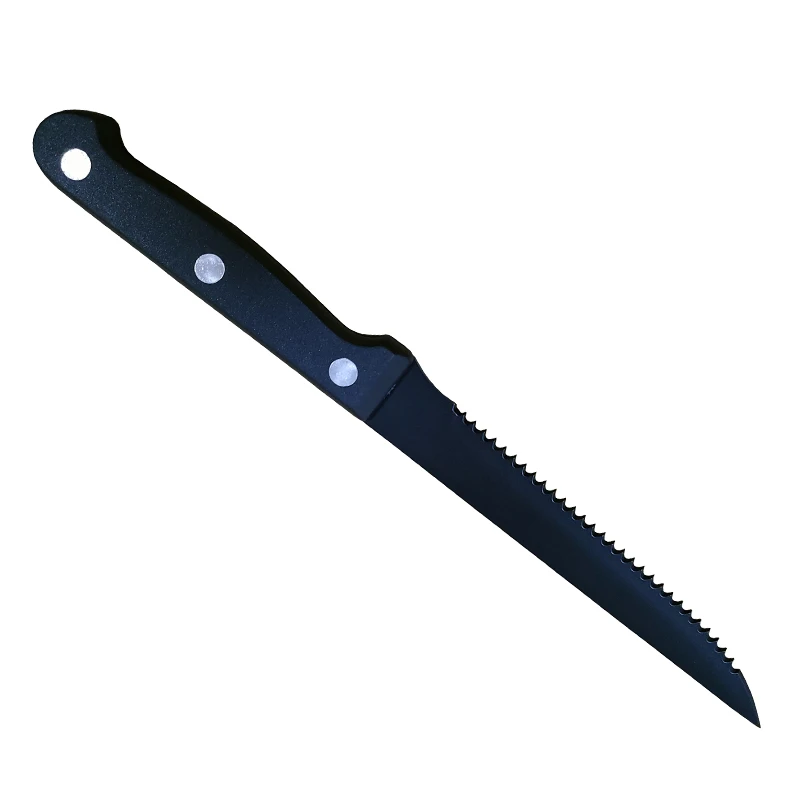 Hot sale 4.5 inch Full-Tang Triple Rivet Stainless Steel Serrated Steak Knife with Plastic handle