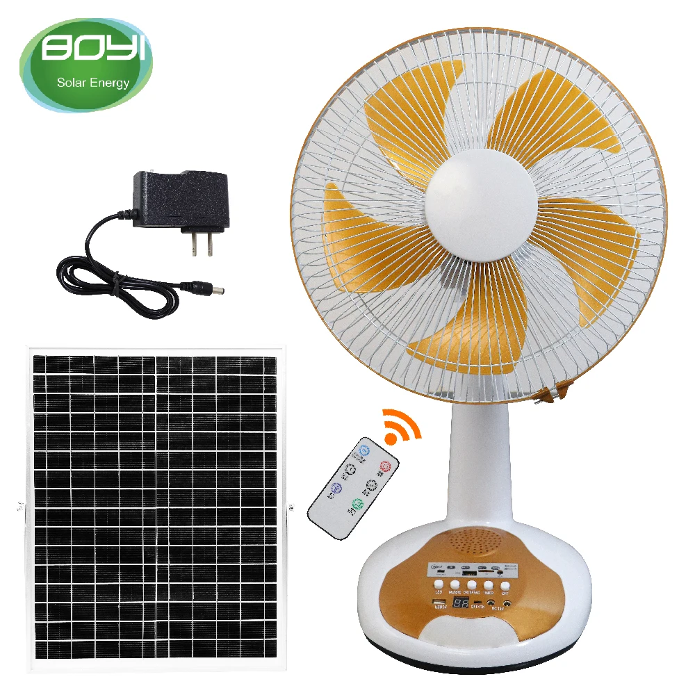 Guangdong rechargeable 12 inch fan 12v dc ac solar fan light with fm radio