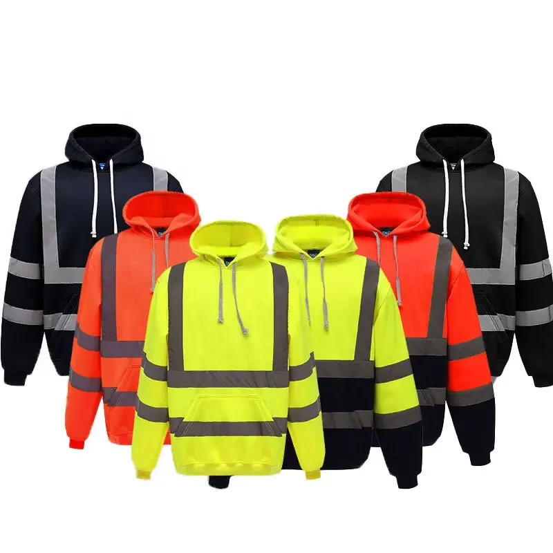 Mens High Visibility Sweatshirt Reflective Safety Fleece Hoodie Jackets