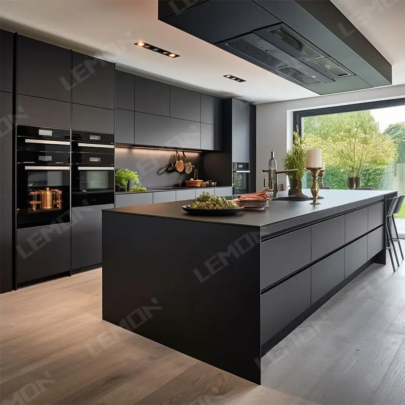 Cuisine Complete Modern De Luxe Black Luxury Cupboard Custom Marble Island Furniture Modern Kitchen Cabinets Sets