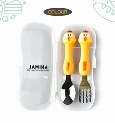 New style 304 Stainless steel tableware with storage box Benton dishes Cartoon fork and spoon set