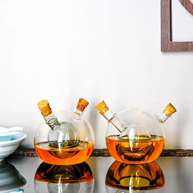 Olive Oil and Vinegar Dispenser Cruet Bottles 2 in 1 Transparent Glass Oil Bottles for kitchen Cooking Container