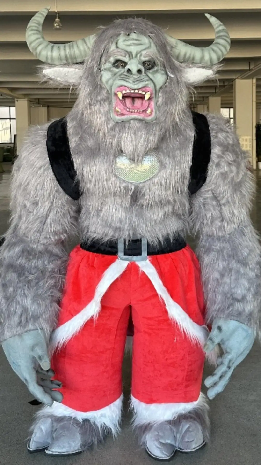 Attractive Halloween Plush Furry Christmas monster costume suit Inflatable Krampus Costumes mascot for Adult