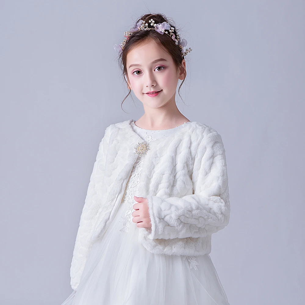 DMFGD Girl Children Shawl For Winter Long Sleeves Fashion Cloak Wholesale Fur Jacket Shrug Accessories Princess Cape