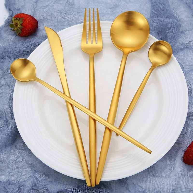 Wholesale Luxury Restaurant Wedding Gold Spoon Fork Golden Matt Cutlery Set