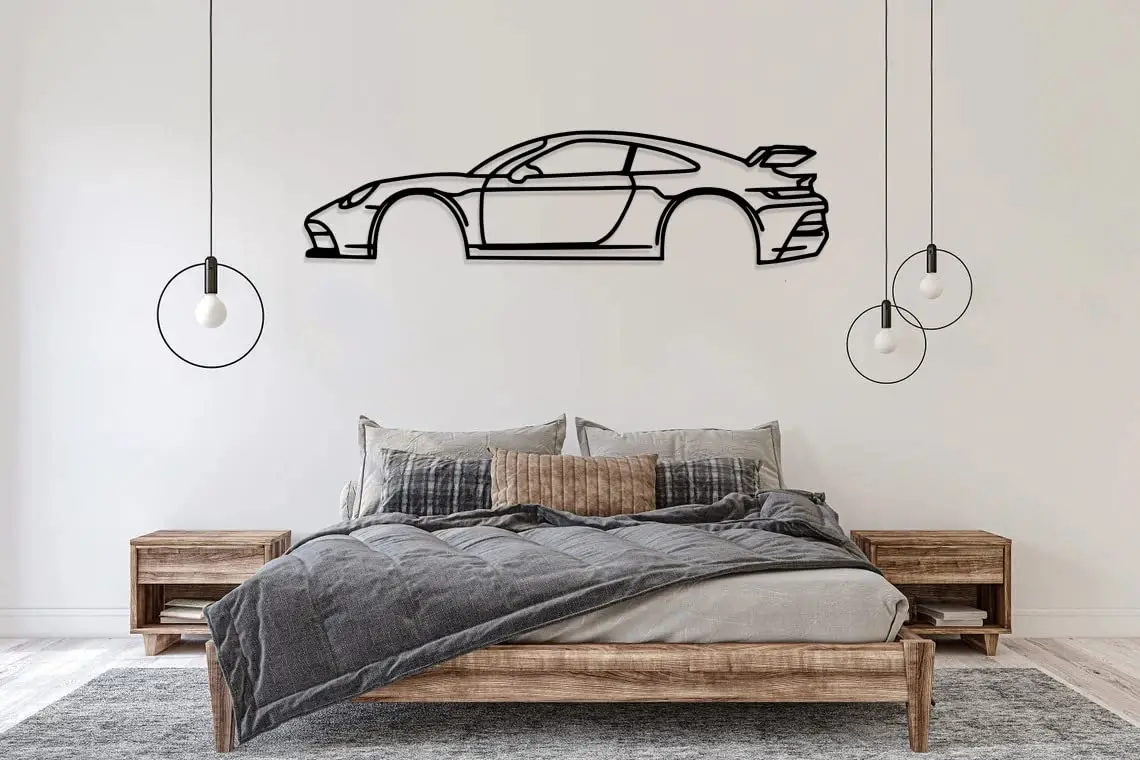 Sports Car Metal Wall Art - Automotive Silhouette Decoration - Minimalist Sculpture for Garage, Man Cave or Bedroom - Indoor/Out