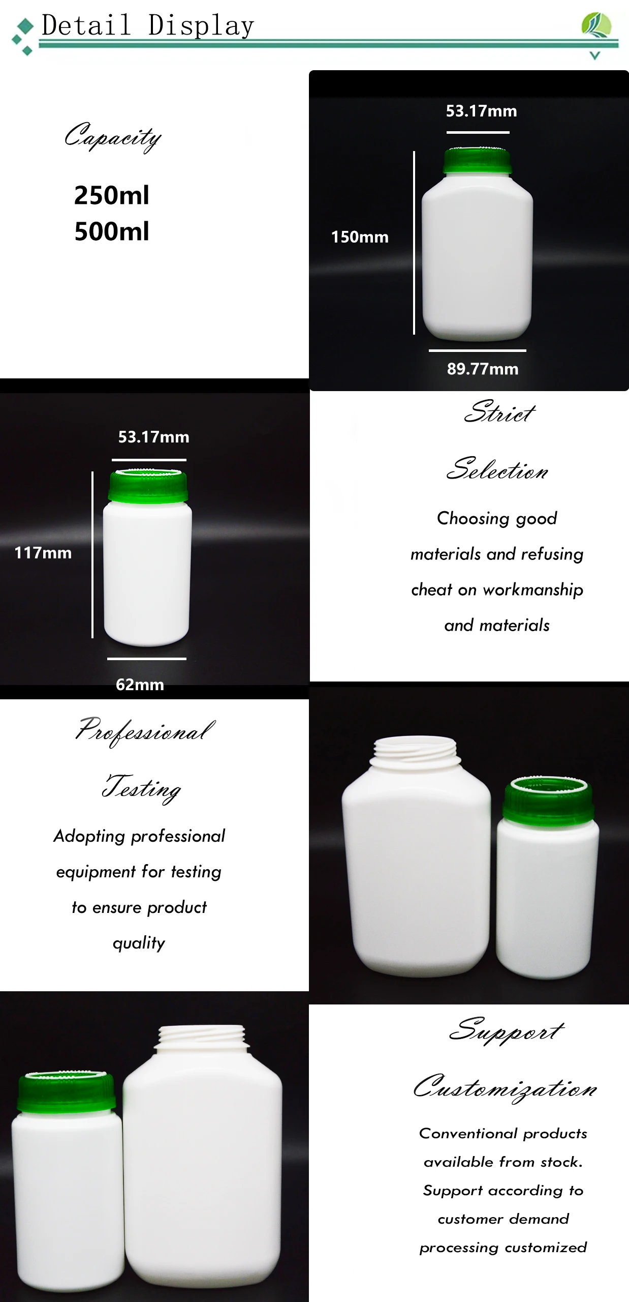 HDPE Square Laboratory Liquid Reagent Packaging Bottle 250ml/500ml screw Cap Custom Screen Printing Chemical Pharmaceutical