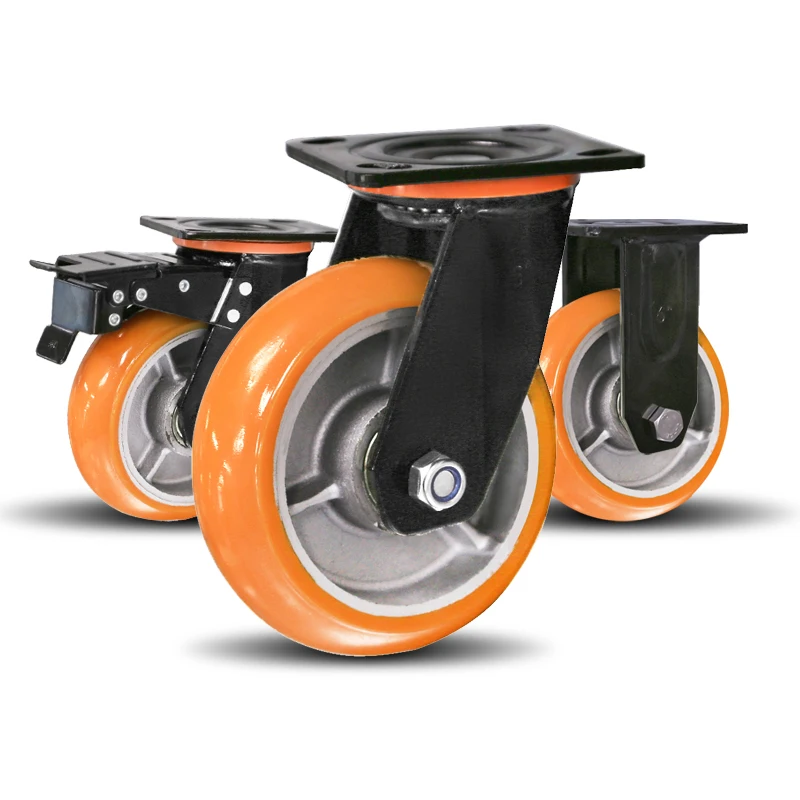 Polyurethane steering wheels Heavy duty aluminum core directional casters Flatbed cart with brakes Casters universal wheels