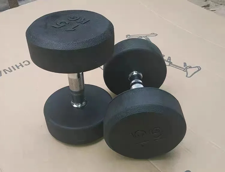 Factory Direct Sale Commercial Gym Dumbbell Set 50kg Rubber Round Dumbbell
