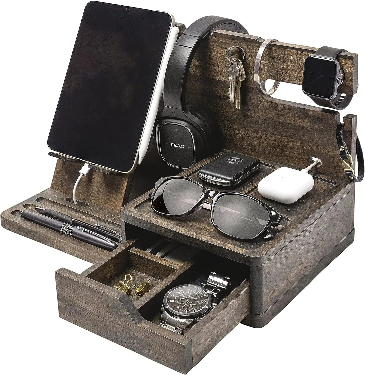 New style  Nightstand Organizer  for Mens- Gifts for Men Who Have Everything  for Cellphone Watch  Headphone  Keys