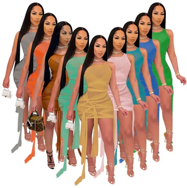 
 Женское летнее облегающее платье без рукавов, однотонное повседневное мини-платье, 2021  