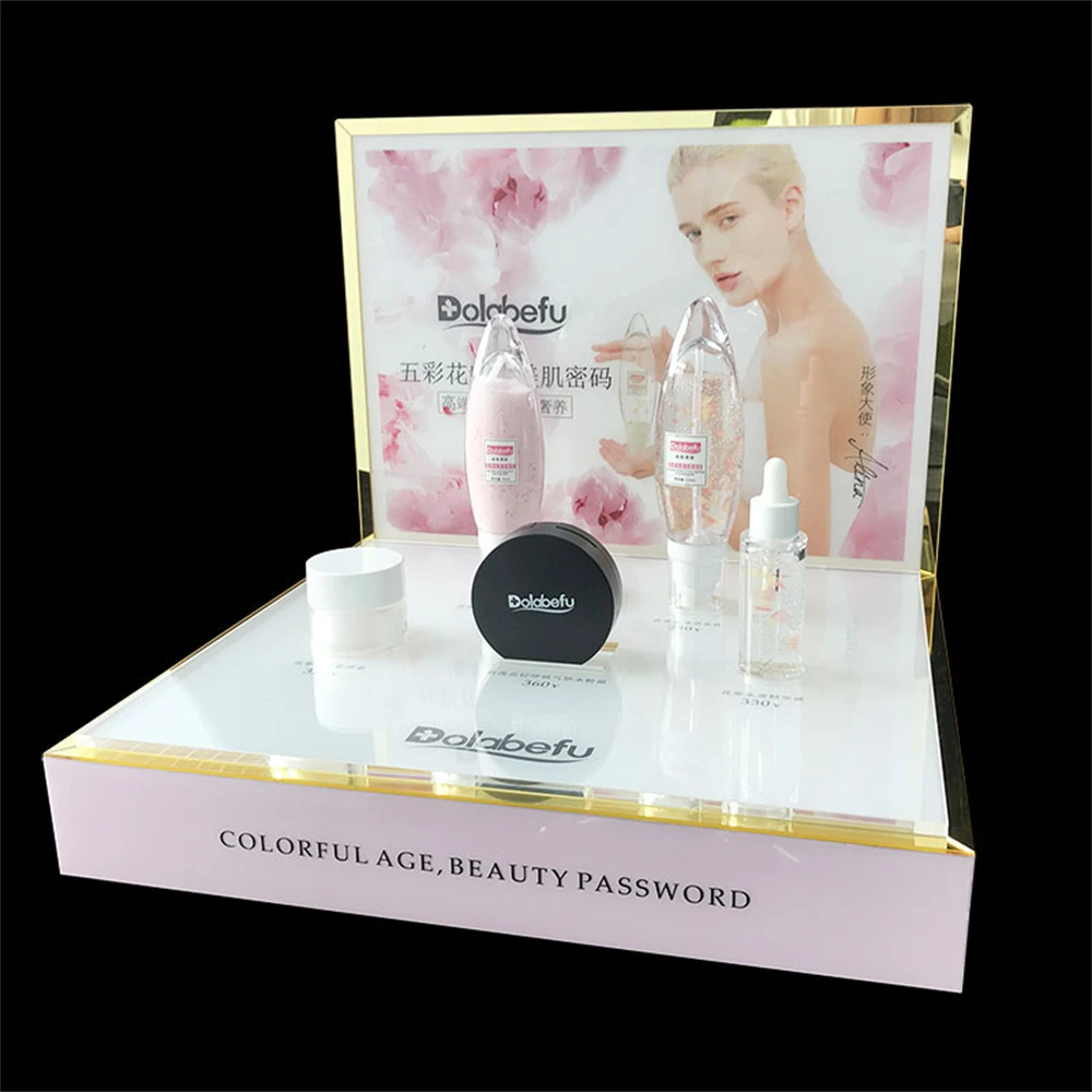 Custom Acrylic Skincare White Display Cosmetic makeup display stand retail cosmetic counter display