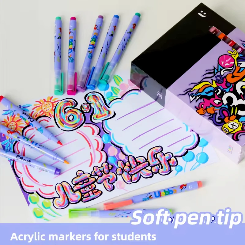Customized Water Based Acrylic Graffiti Pen Soft Tip Art Marker Pen Set 12/24/36 Color Acrylic Marker Pen For Children Drawing