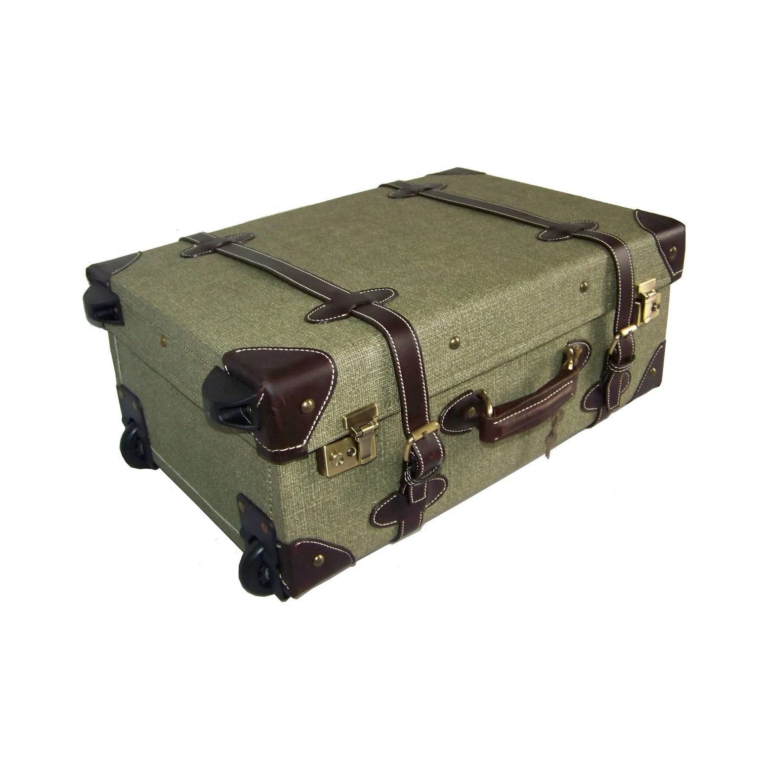 HIBO Durable Travel Trolley Luggage Vintage Suitcase with PVC Exterior Cardboard Frame and Polyester Lining