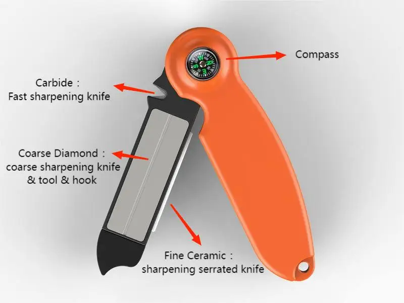 Recertop diamond carbide 134g knife sharpener camping outdoor tools with compass survival mirror