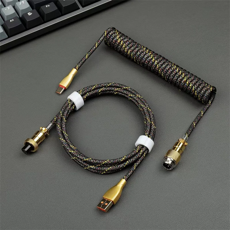 Custom Coiled USB C Cable Double Sleeved Detachable Metal Aviator USB C to USB A Mechanical Gaming Keyboard Cable