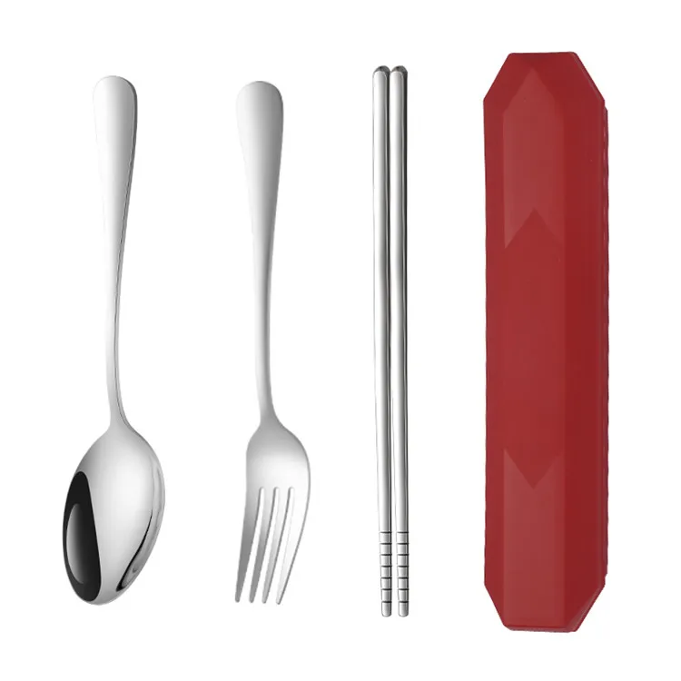 
2020 NEW PRODUCTS traveling reusable portable stainless steel cutlery gift set spoon fork chopsticks 3pcs set with case 