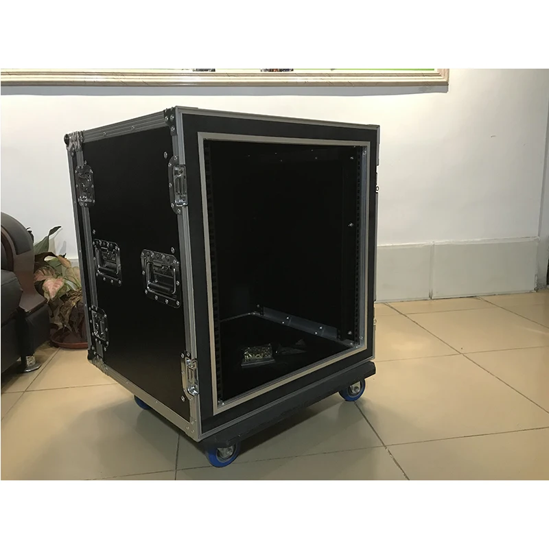 High Quality Aluminum Wooden Flight Case 12u for Microphone System Amplifier Stage Equipment with Wheels