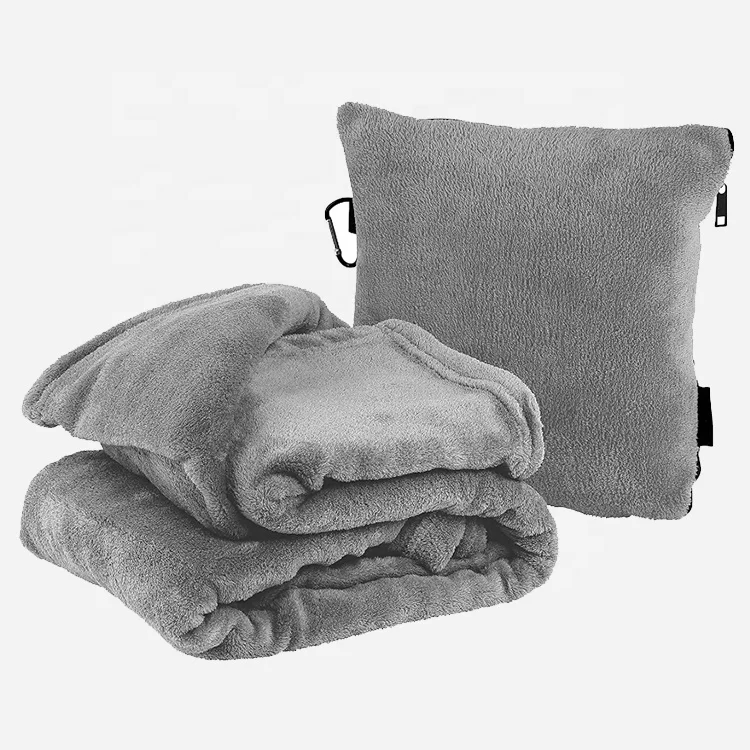 Wholesale custom microplush fleece travel blanket and pillow set airplane travel blanket set