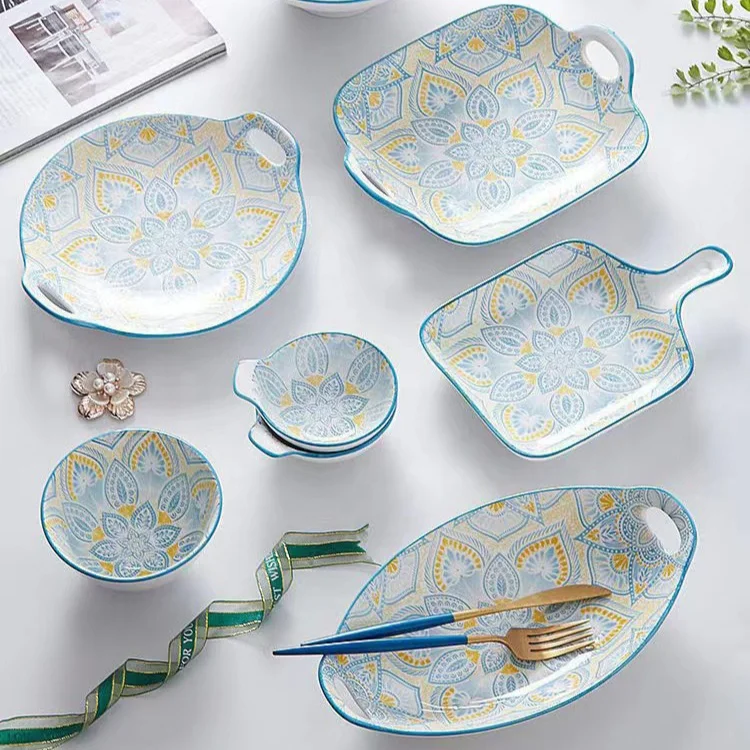 Hot sale Vintage Moroccan Restaurant Tableware Bowl Porcelain Dinner Dishes set Dinnerware Ceramic Bohemian Plates