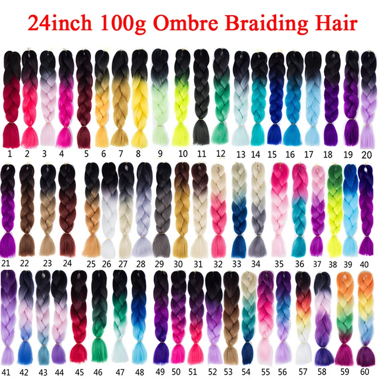 Wholesale packaging Synthetic Jumbo Braid 100 Color 24 inch Jumbo Braiding Hair