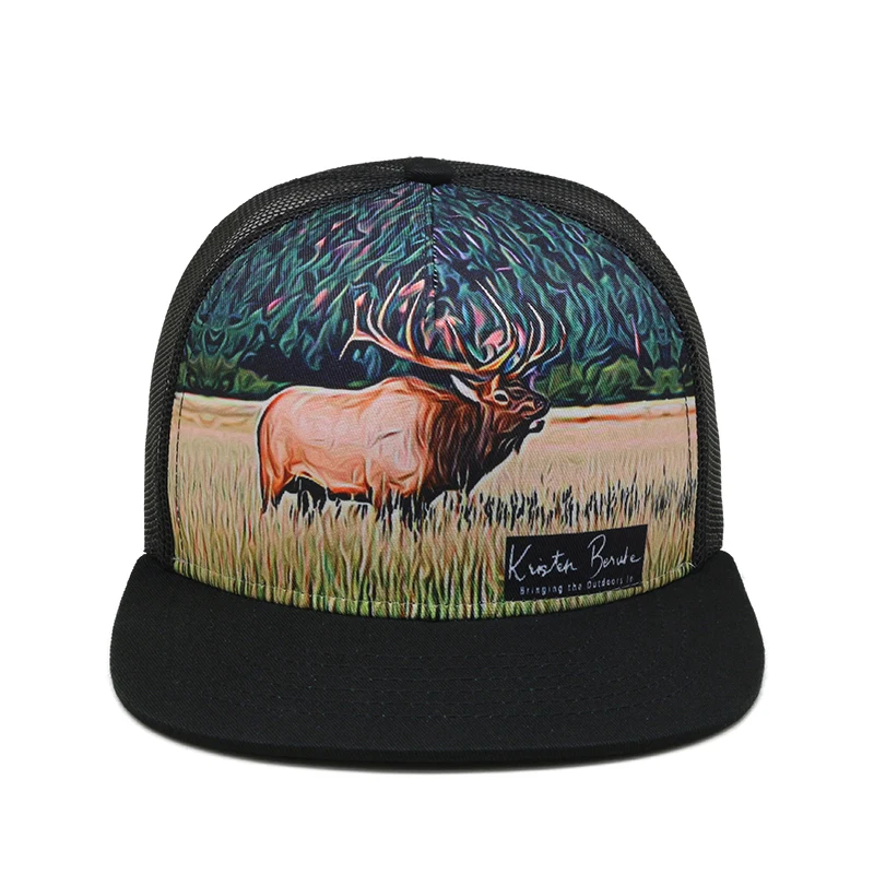 High Quality Sublimation Flat Brim Mesh Trucker Cap With Flat Peek