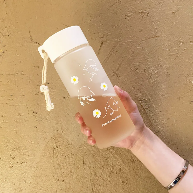 500ml Portable Flower Frosted Plastic Water Bottle Cup Fashion Outdoor Sports Mug for Girl Boy Student
