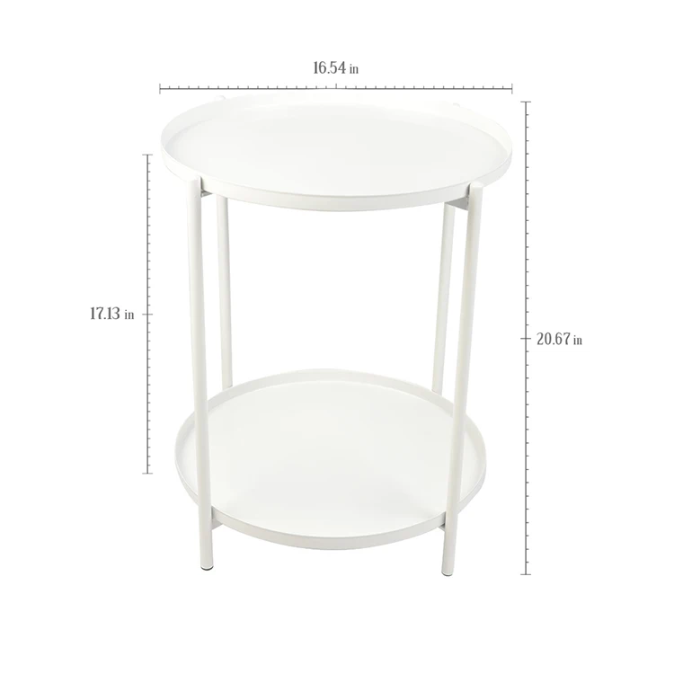 H JINHUI Round Side Coffee Tray 2 Layer Metal End Removable Outdoor & Indoor Drink Snack Coffee  Telephone Table