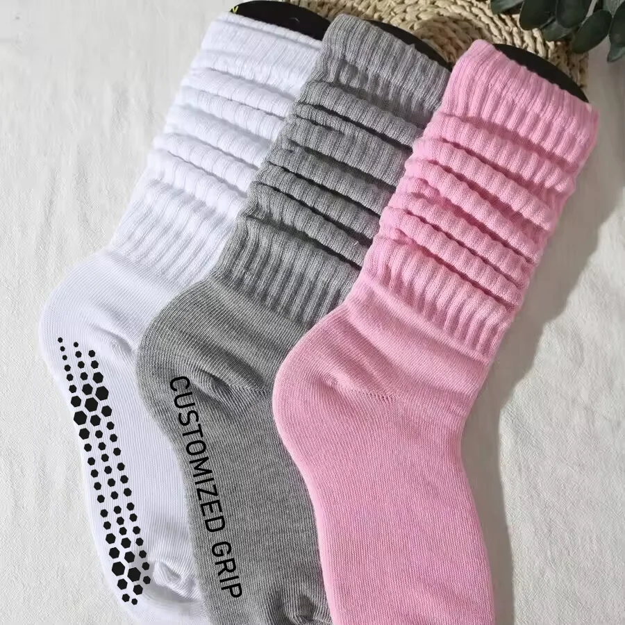 High quality custom scrunch socks women pilates yoga custom slouch socks with grip