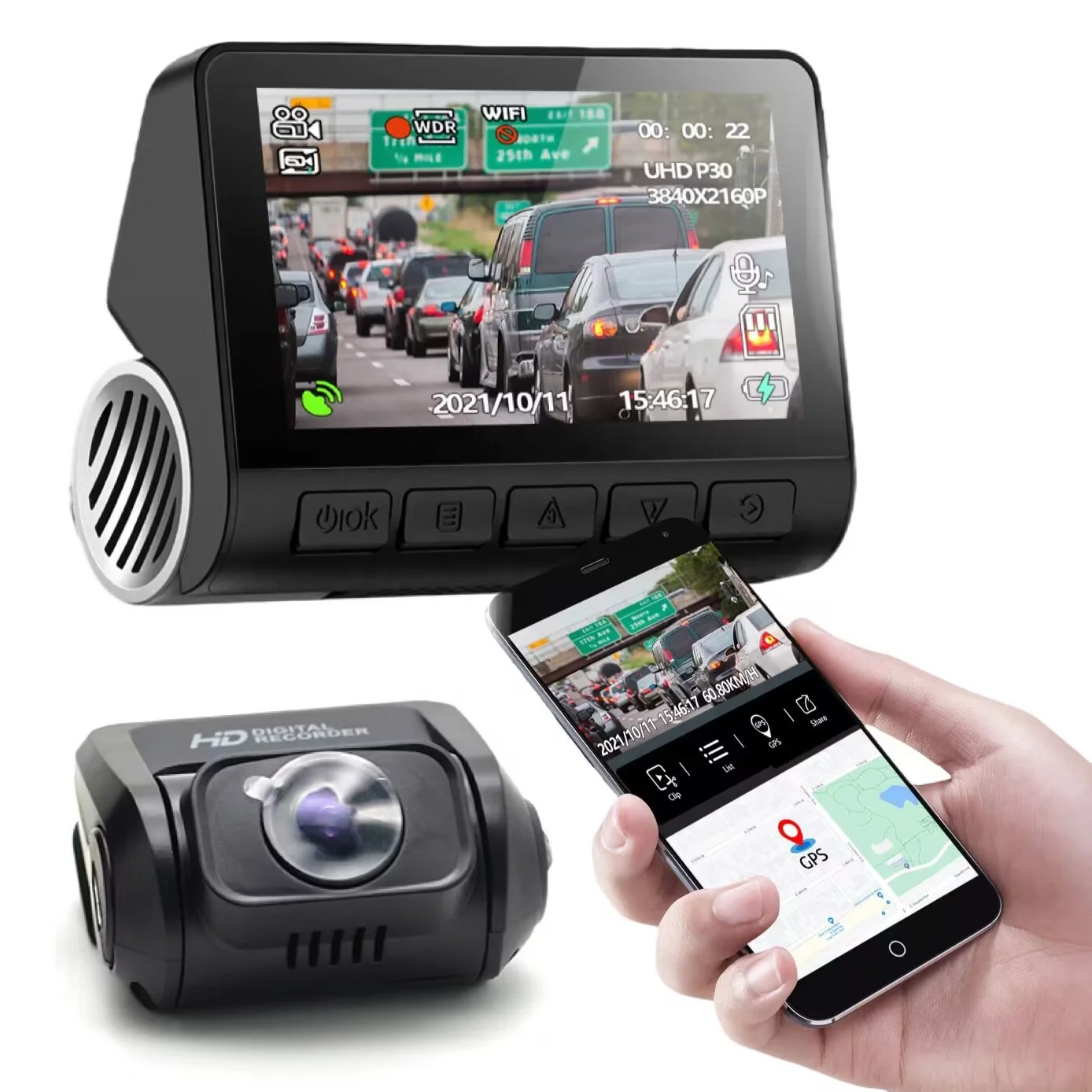Оптовая продажа Автомобильный видеорегистратор A800S/A800 Wi-Fi GPS 2160P черный ящик пользовательское приложение автомобильная камера передняя и задняя 4K