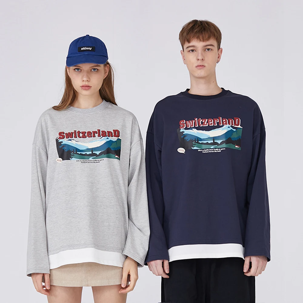 
plus size loose fit long sleeve cotton print graphic mens casual pullover t shirts 