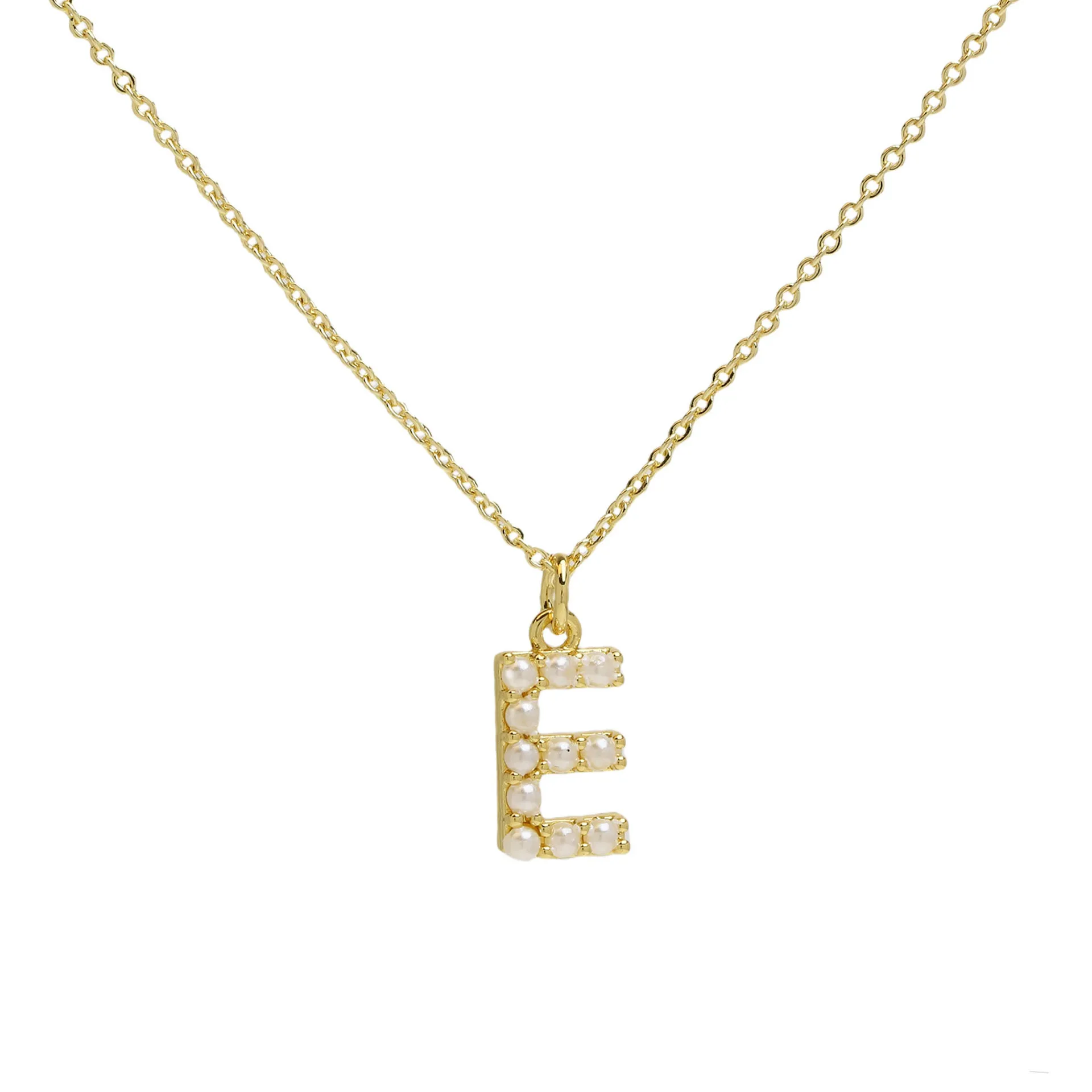 Hypoallergenic Jewelry Wholesale Luxury Pearl initial letter pendant necklace pearl bead alphabet letter initial pendant chain