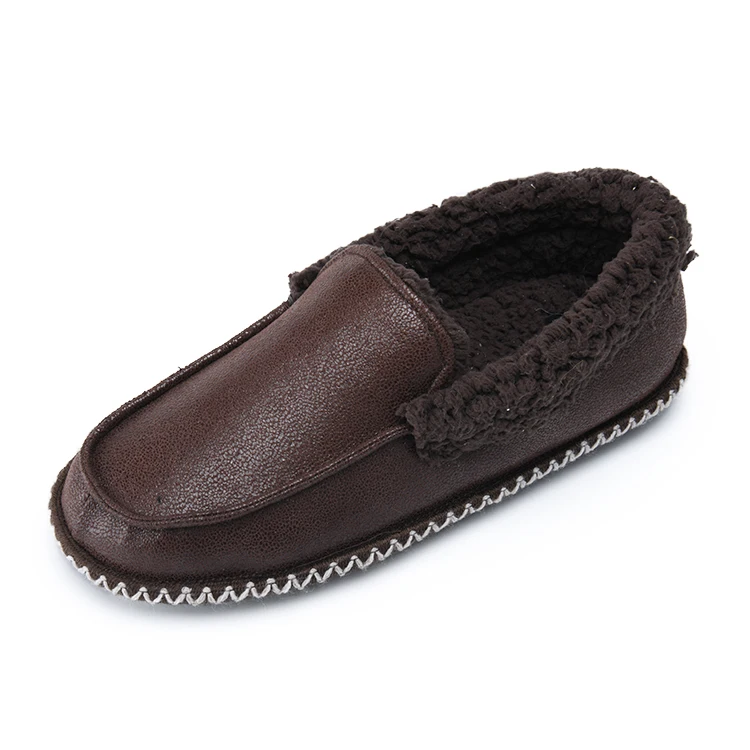 Factory Wholesale Handmade Zig-Zag Micorfibre Upper Slippers for Men Winter Warm Indoor and Outdoor Moccasin slippers