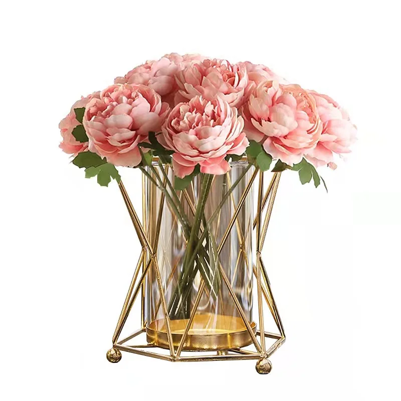 Luxury metal crafts modern decorative interior decor showpieces metal ornaments home decoration  flower vase candle holder