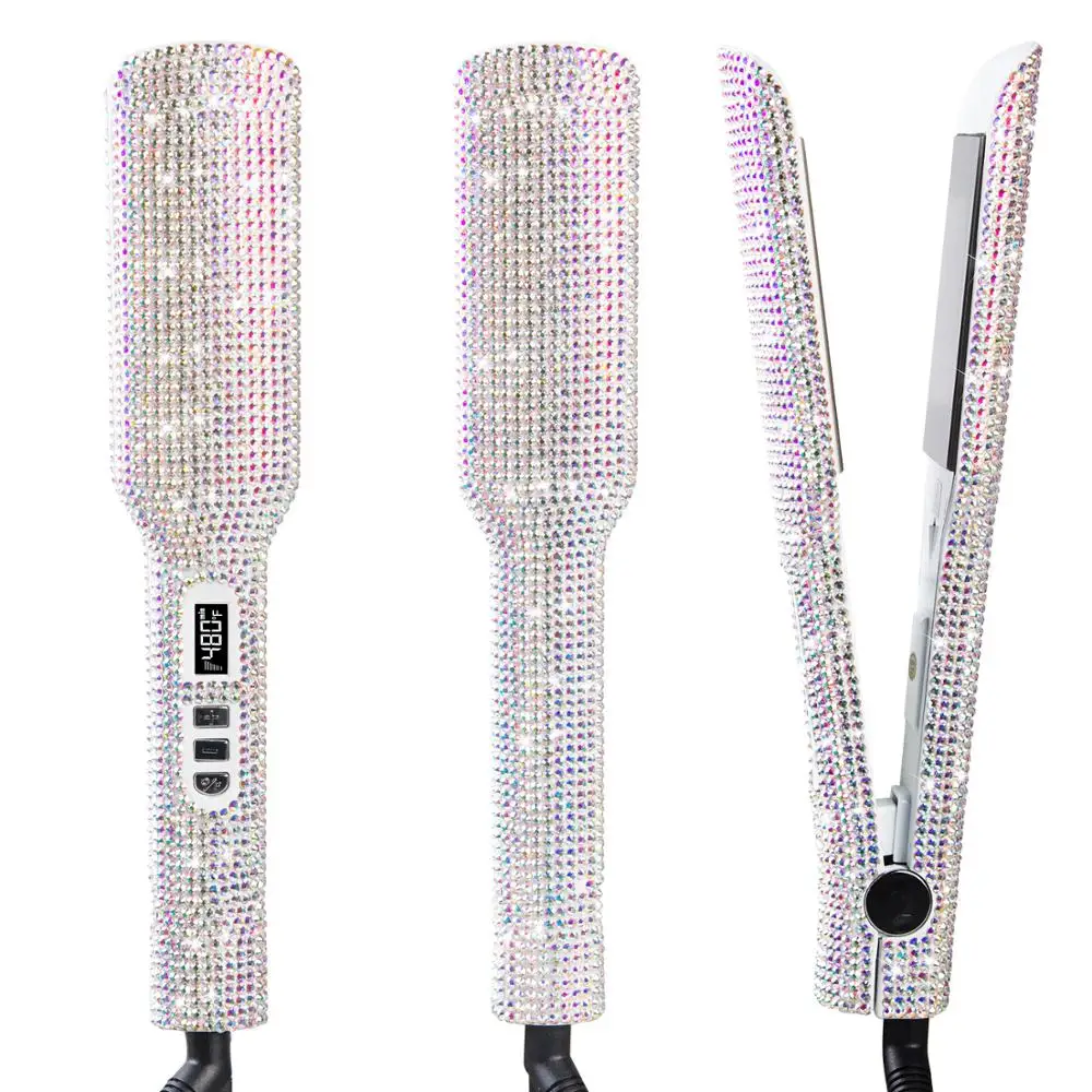 
Hot Selling Hair Tool Wide Plate Bling Flat Iron Crystal Hair Straightener Private Label Diamond Flat Iron Electric Flat Iron 