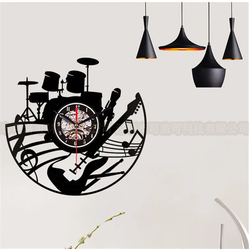 3D Drum Kit Vinyl Wall-Clock Creative Hollow Design Music Cool Reloj de pared Bedroom Home Decor Nightclub Unique for Boy Gift