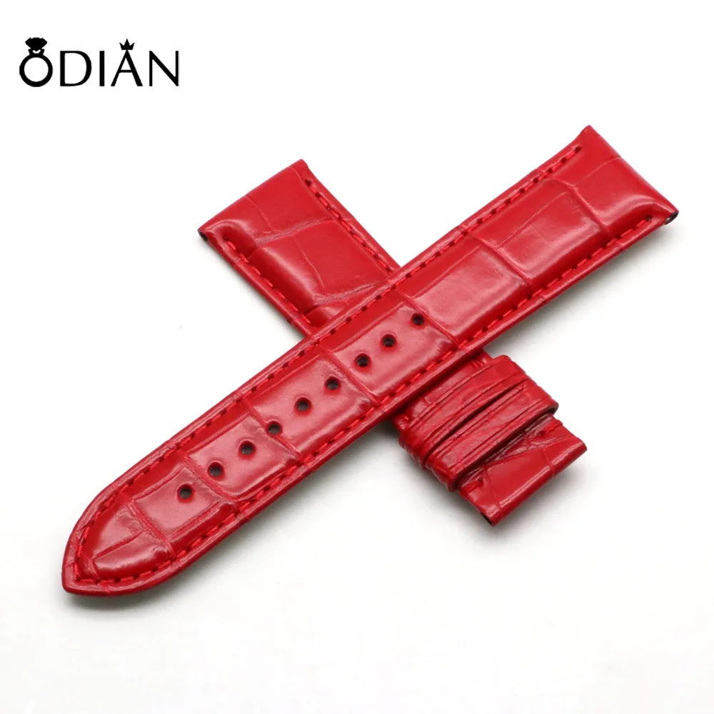 Odian Jewelry Genuine  Red Alligator America  Crocodile leather  watch band strap with stainless steel buckle
