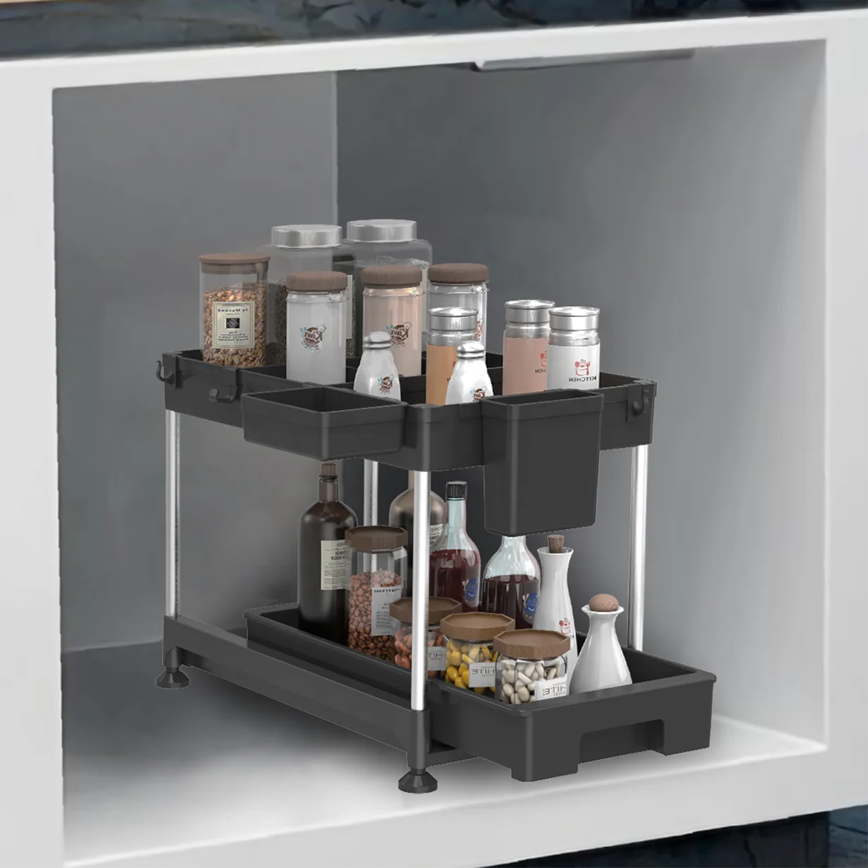 2 Tier Under the Sink Sliding Organiser Storage Shelf Drawer Bathroom Rack Stackable Cabinet Under Sink Organizer