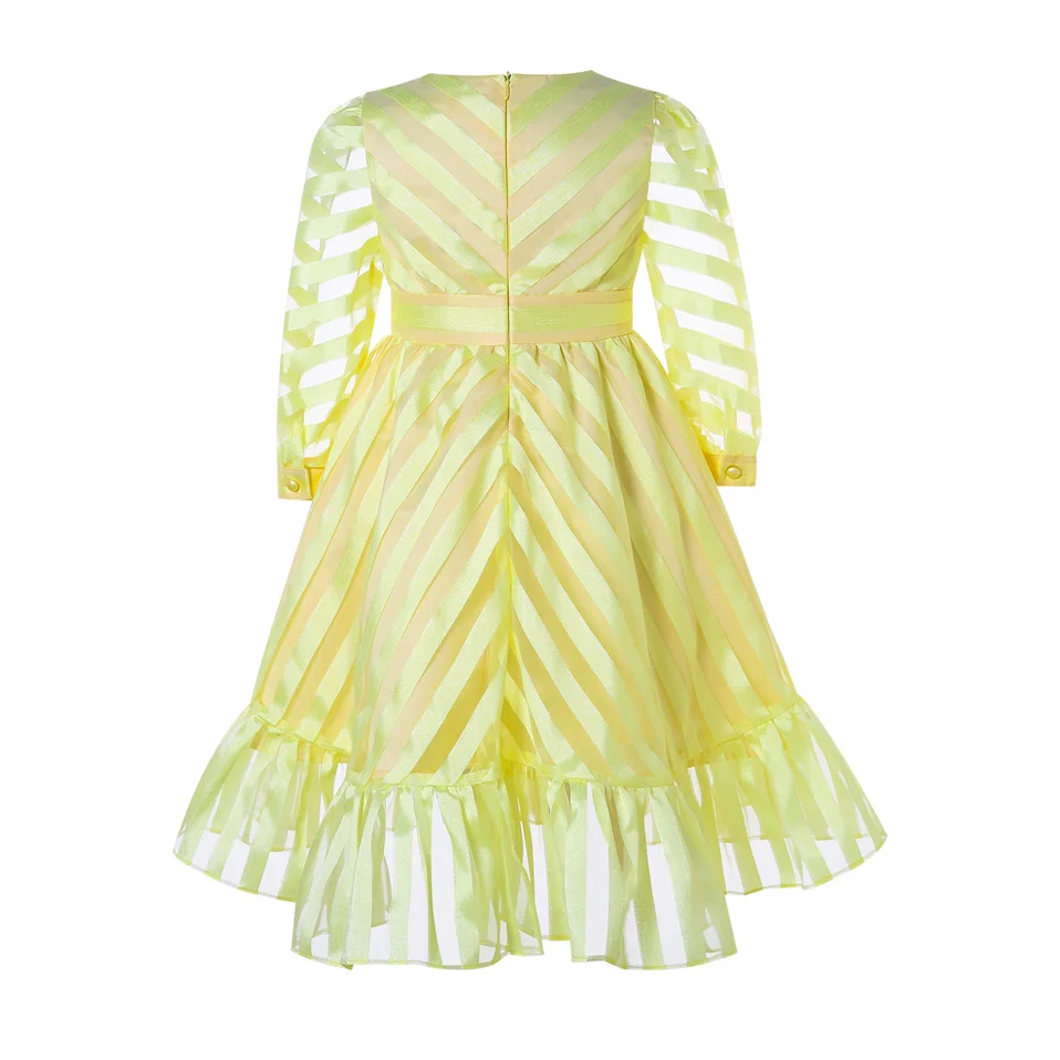 Pettigirl Wholesale Dress Children Prom Yellow Elegant Birthday Tulle Kids Girl Summer Gorgeous Clothing Set 2 3 4 5 6 8 10 12Y