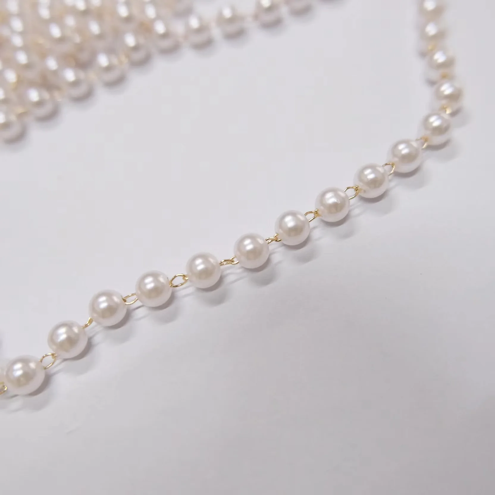 JC Crystal Hot Sale 3-8mm Chain Pearl for Dress Garment Accessories Trim Roll Copper Pearl Beads Chain for Jewelry Making